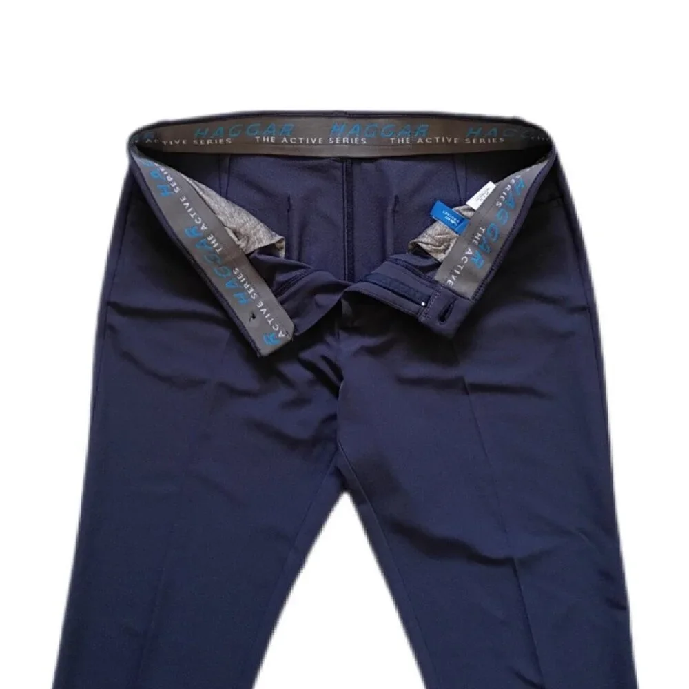 Haggar Cool Right Performance Flex Pants Men's 34x32 Blue Classic Fit Stretch